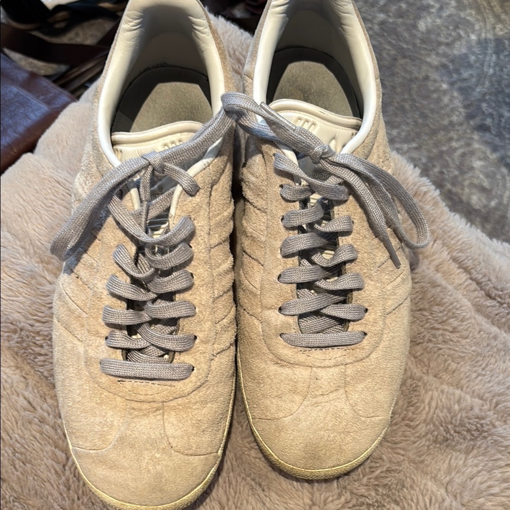 Adidas Cream and Gray Gazelle Sneakers with Suede Upper